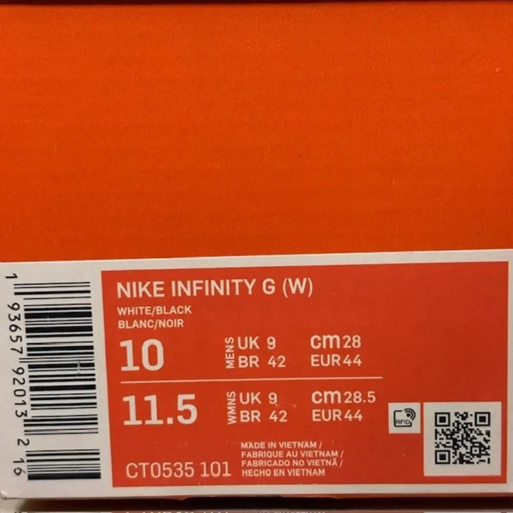 Nike Infinity G Golf Shoes Sneakers White Black CT0535-101 Men’s Size 10 Wide - Picture 7 of 7